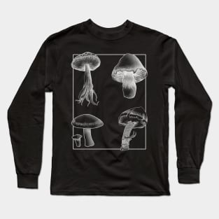 Botanical Mushrooms white lineart Long Sleeve T-Shirt